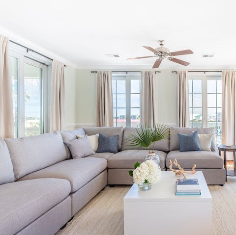 Squash onto the comfy L-shaped sofa for movie night