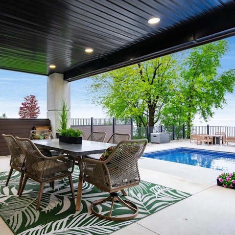 Dine on the patio by the saltwater pool