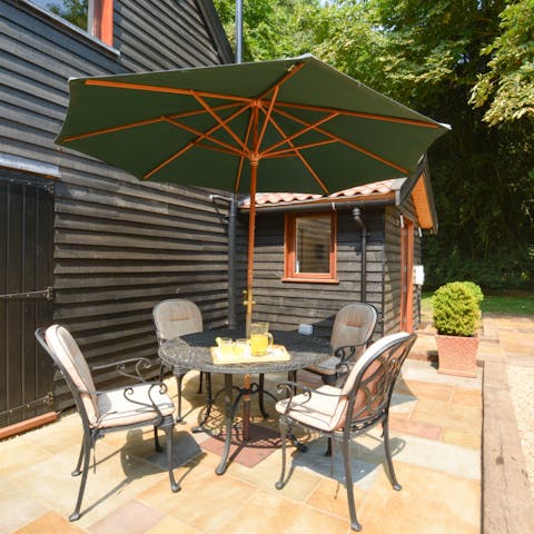 Treat yourself to a glass or two of English fizz on the secluded patio