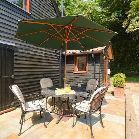 Treat yourself to a glass or two of English fizz on the secluded patio