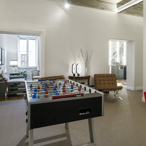 Enjoy light hearted competition with a game of foosball