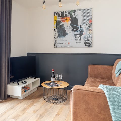 Unwind on the sofa with a glass of wine after a day of exploring Hastings