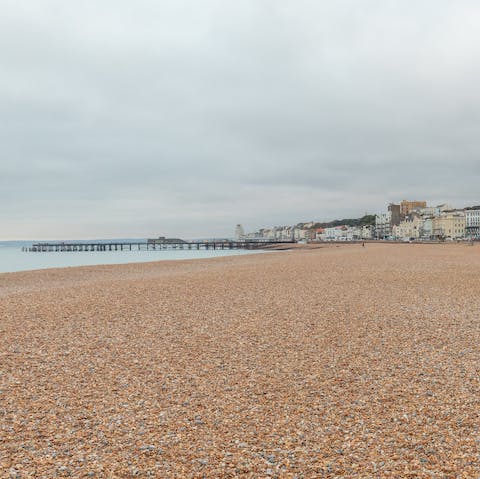 Head to Hastings Beach – just a seven-minute walk away