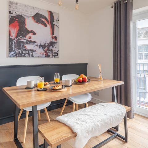 Start the day with a breakfast of champions at the dining area – full English anyone?