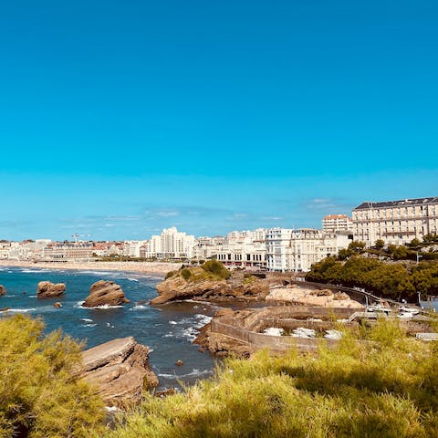 Explore Biarritz’s sandy coast and seaside promenade – only a five-minute walk away