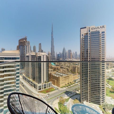 Take five on your private balcony, overlooking the  Burj Khalifa