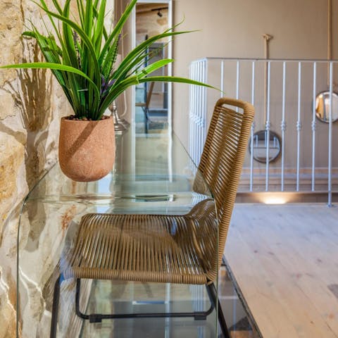 Catch up on emails from this cosy, attractive workspace