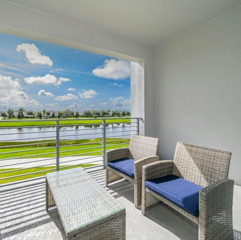 Enjoy sunsets and lake views from the private balcony