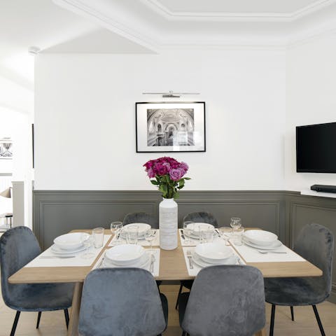 Sit down to an elegant soirée at the dining table