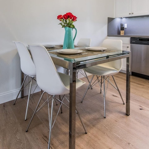 Enjoy breakfast and make plans at the dining table