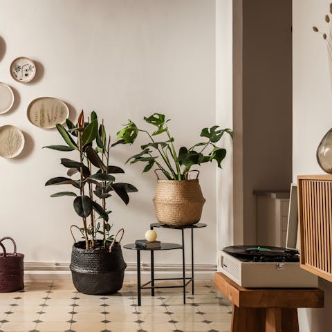 Chill out in the living room while listening to some tunes on the record player