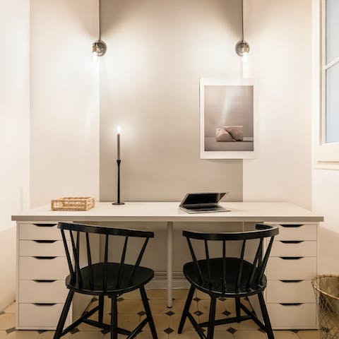 Catch up on work at the desk space