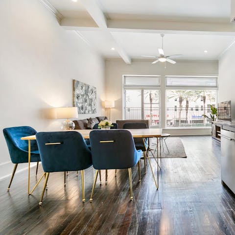 Gather together for a homemade Southern feast at the chic dining table