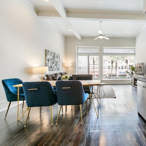 Gather together for a homemade Southern feast at the chic dining table