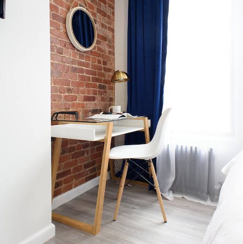 Catch up on work at the desk space using the home's high-speed wi-fi