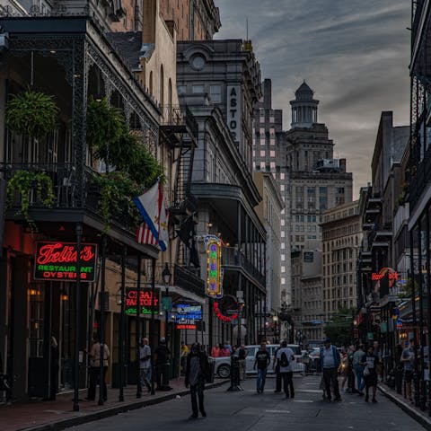 Walk seven minutes to Bourbon Street