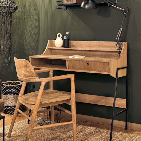 Catch up on some work at the chic desk