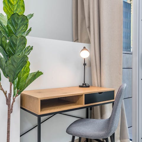 Catch up on work at the dedicated desk space