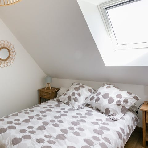 Get a restful night of sleep in the comfy bedroom