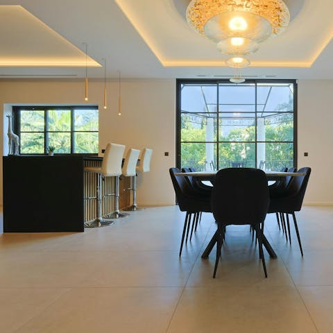 Sit down to moules marinières in the elegant dining space