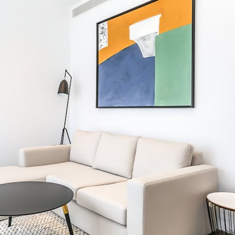 Relax on the sofa after a busy day in the capital