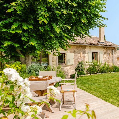 Enjoy breakfast coffee and croissants alfresco