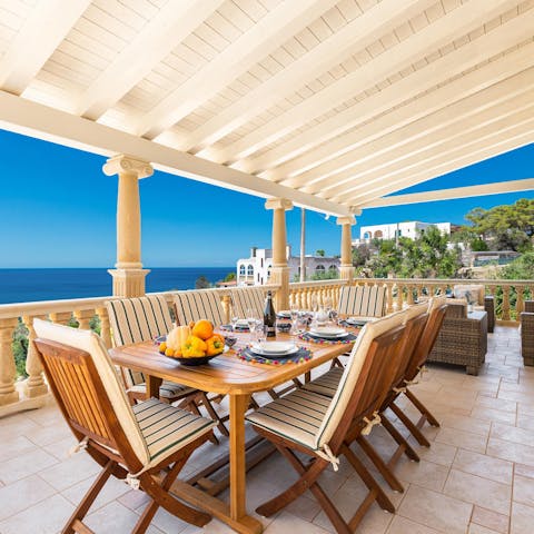 Watch the sun setting behind the Ionian Sea from the comfort of the terrace