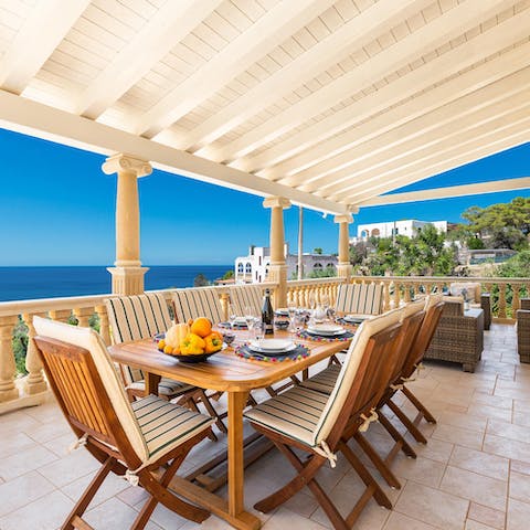Watch the sun setting behind the Ionian Sea from the comfort of the terrace