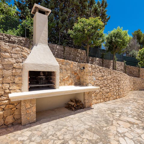 Buy some locally produced ingredients and whip up a tasty dinner on the stone barbecue