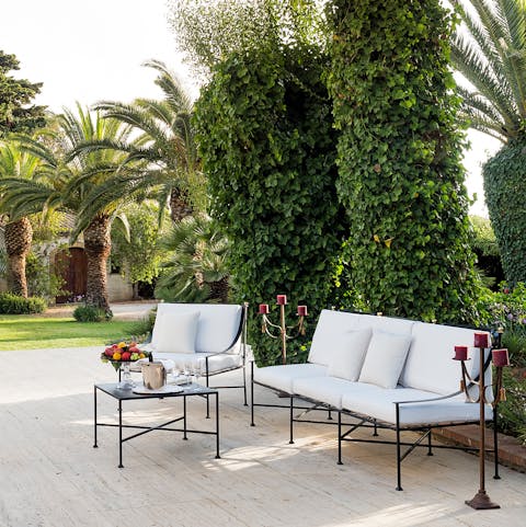 Enjoy some local wine and olives on the Mediterranean terrace