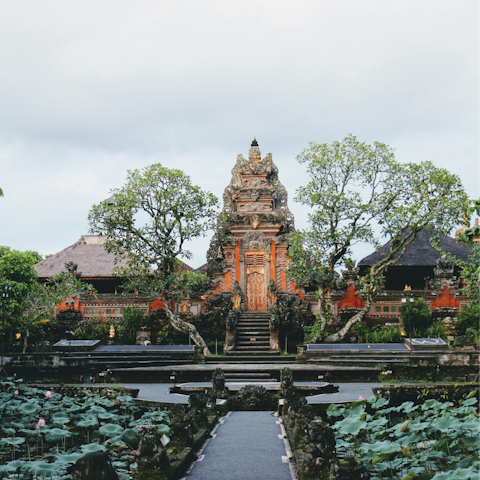 Stay a thirty-minute drive from the vibrant town of Ubud