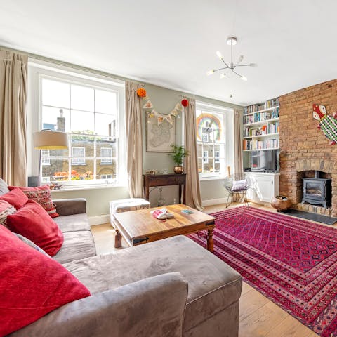 Spend chilly evenings curled up on the suedette sofa in front of the fire
