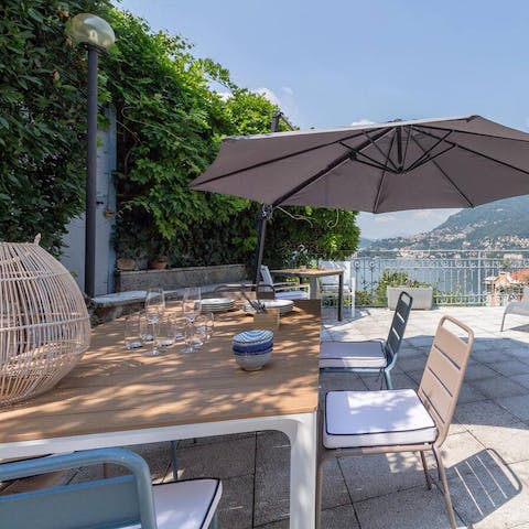 Dine al fresco while gazing at the beautiful backdrop