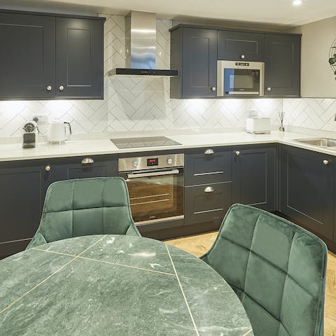 Plate up a fresh seafood dish in the stylish kitchen-dining area