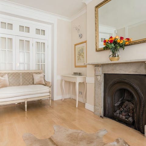 Get toasty and warm next to the apartment's gas fireplace