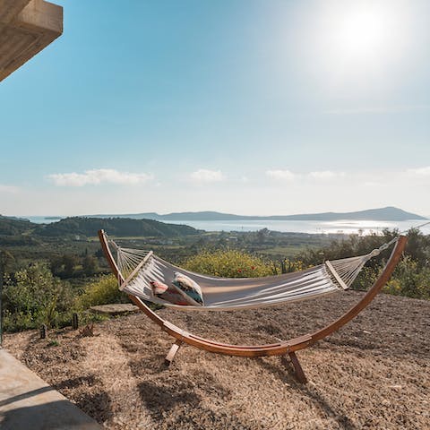 Relax in a hammock after visiting nearby Pylos for the day