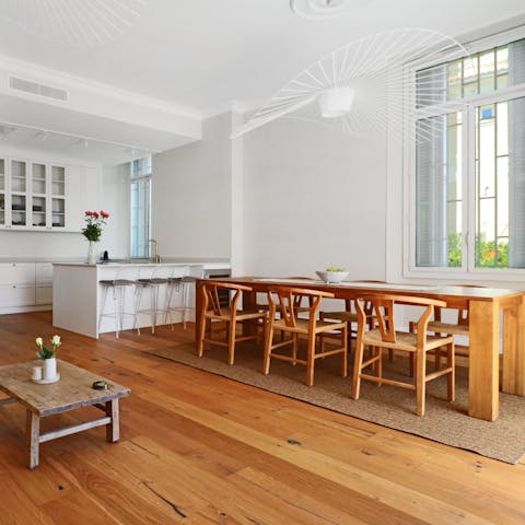 Cook and dine in the chic open-plan living space