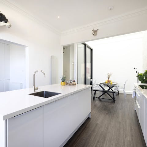Rustle up a delicious meal in the sleek chef's kitchen