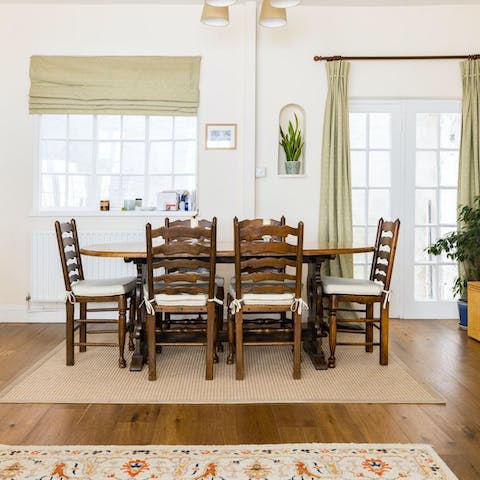Enjoy some truffle chicken and potato gratin at the dining table