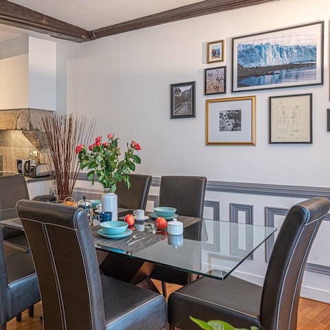Treat yourself to a crêpe or two at the glass dining table