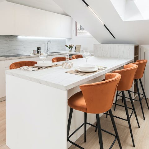 Tuck into some tapas at the comfortable breakfast bar