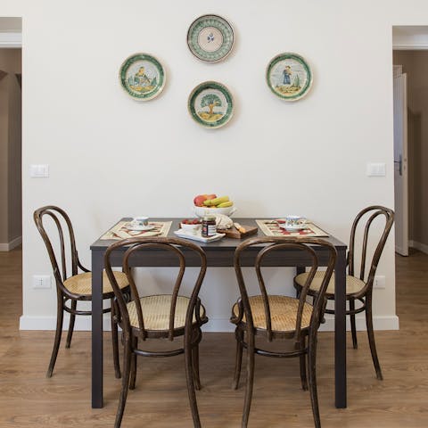 Tuck into a pasta feast at the dining table