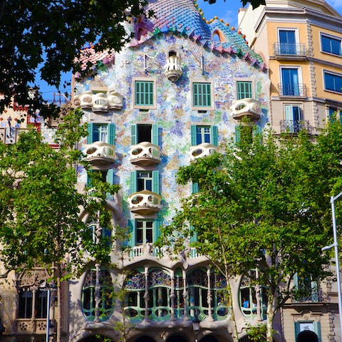 Visit Gaudí's vibrant Casa Batlló, a four-minute walk away