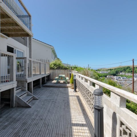 Dine alfresco at the picnic table on the large multi-level terrace