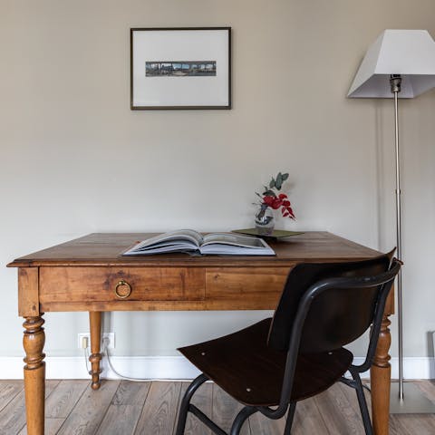 Catch up on work at the study's desk space