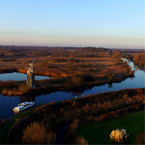 Spend the day on the Norfolk Broads, a thirty-minute drive away