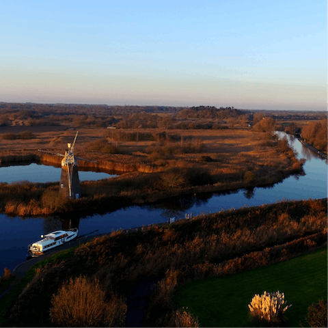 Spend the day on the Norfolk Broads, a thirty-minute drive away