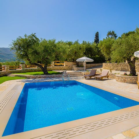 Cool off from the Greek heat with a refreshing dip in the private pool