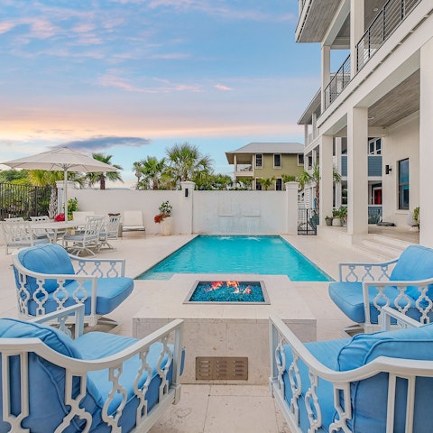 Gather for fireside drinks on the terrace