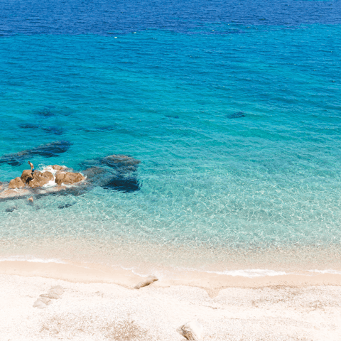 Explore the beaches of Mykonos, Kalo Livadi is the closest (a four-minute drive)